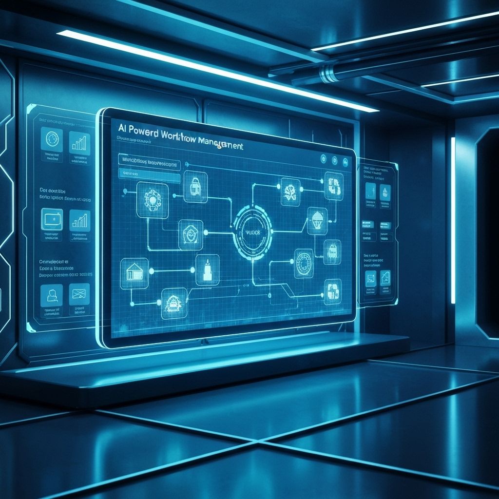 AI Automation workflow diagram showing connected business processes and intelligent automation